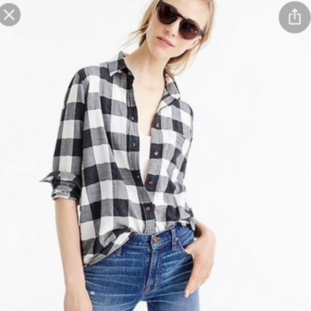 J. Crew Black and White Buffalo Check Button-Down Shirt